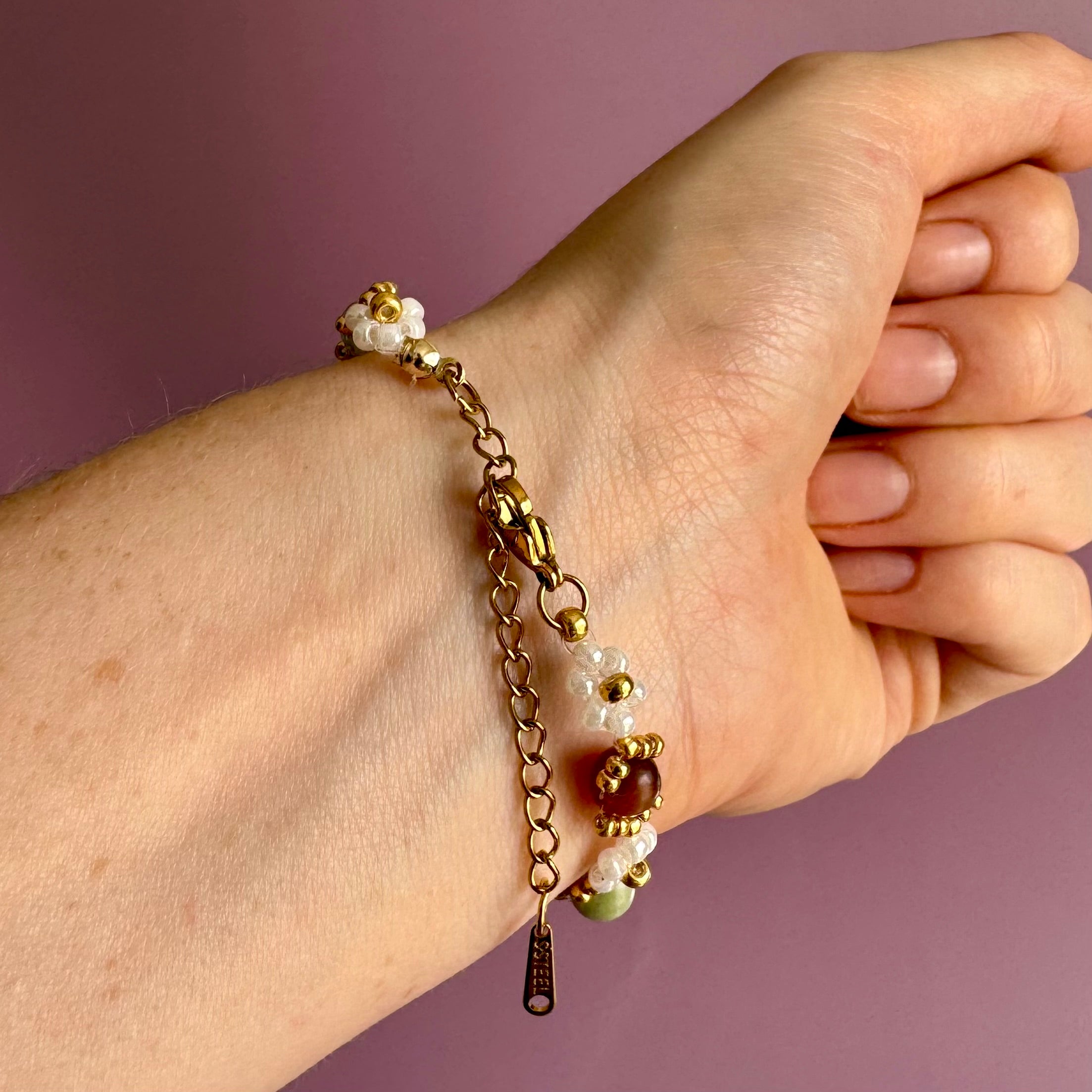 18k Gold Filled White Flower and Genuine Amethyst Bracelet