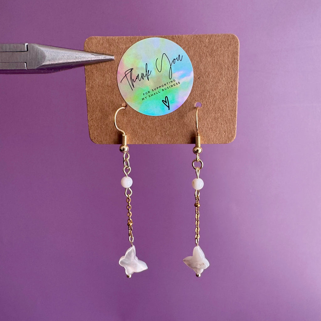 18k Gold Filled Pearl Butterfly Drop Earrings