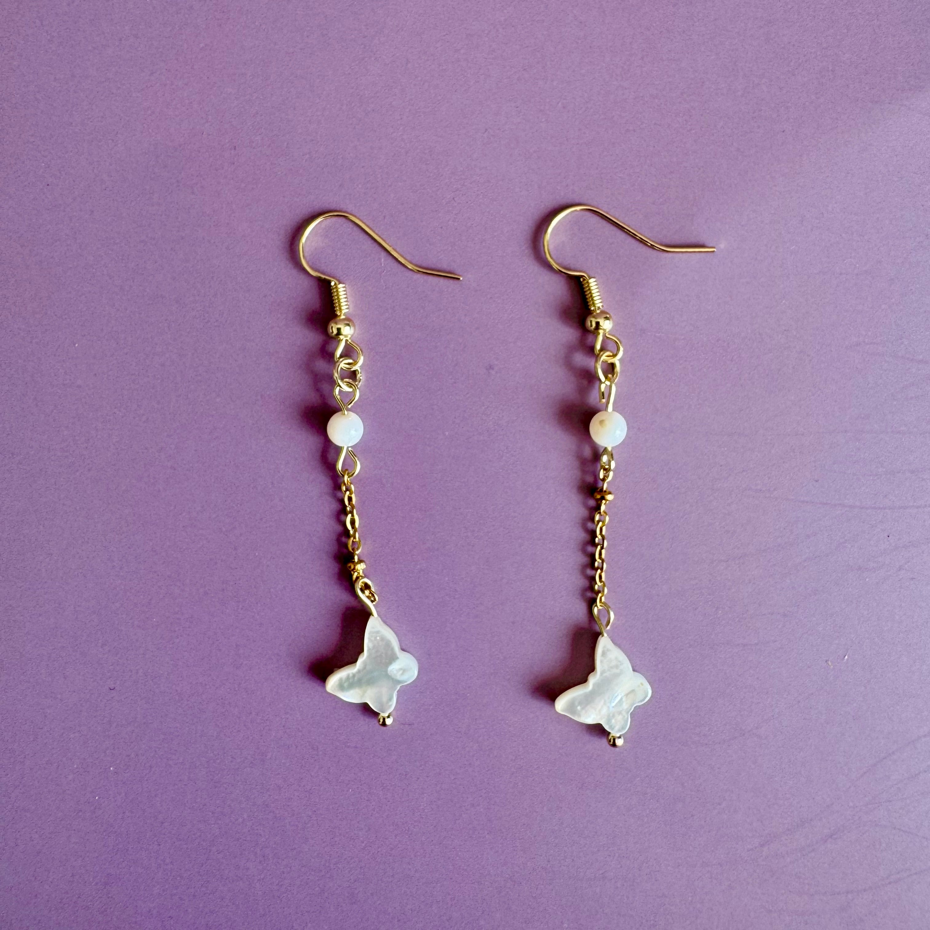 18k Gold Filled Pearl Butterfly Drop Earrings