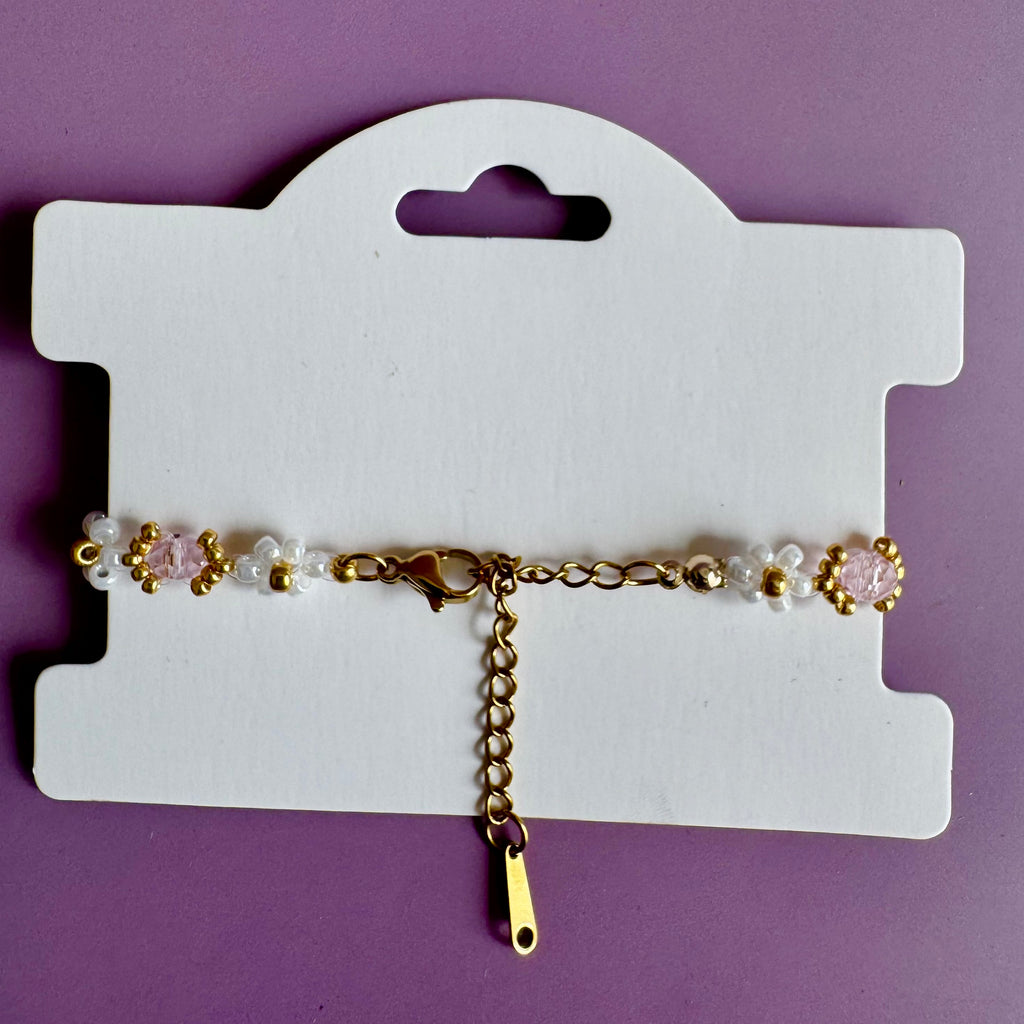 18k Gold Filled White Flower Bracelet with Rose Rondelles