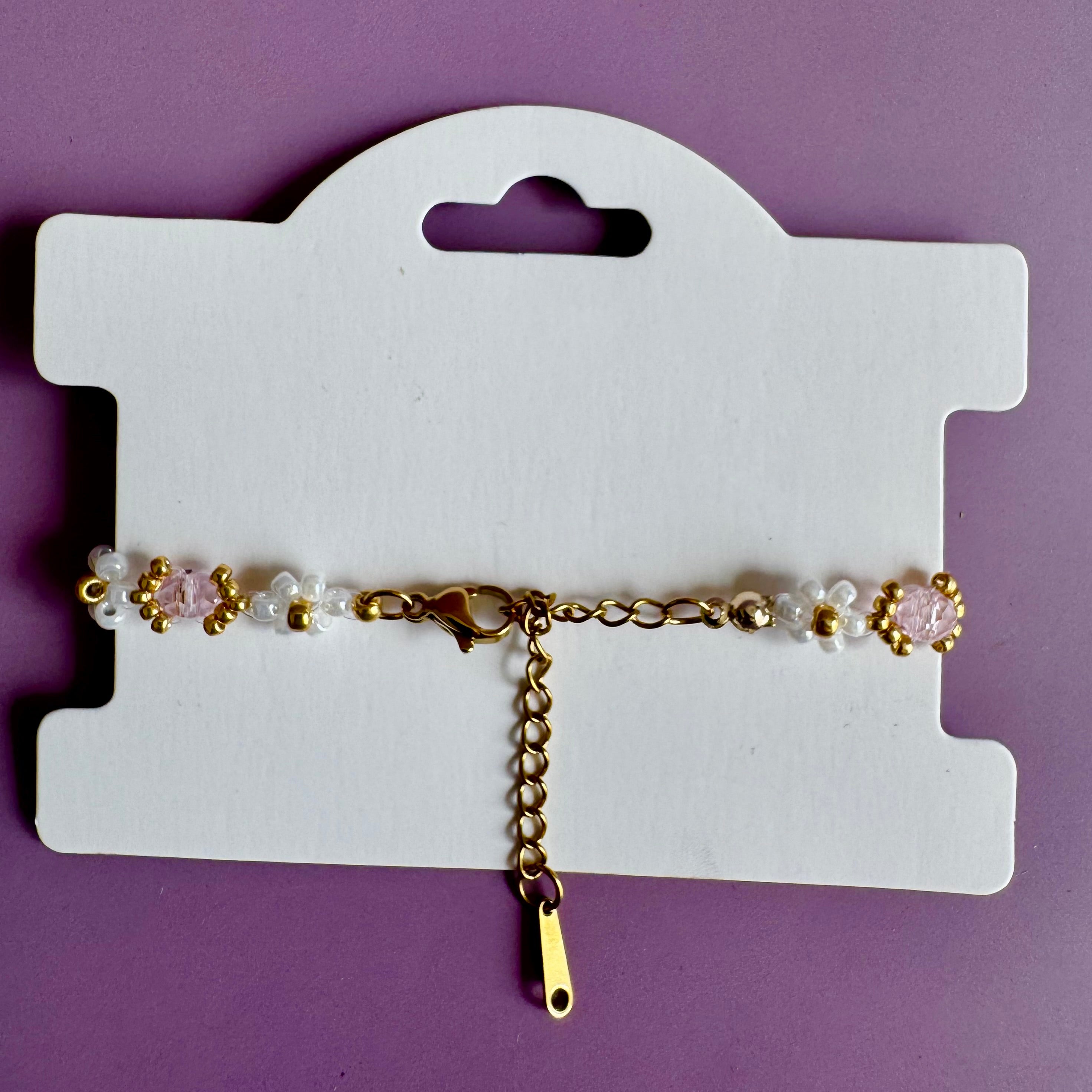 18k Gold Filled White Flower Bracelet with Rose Rondelles