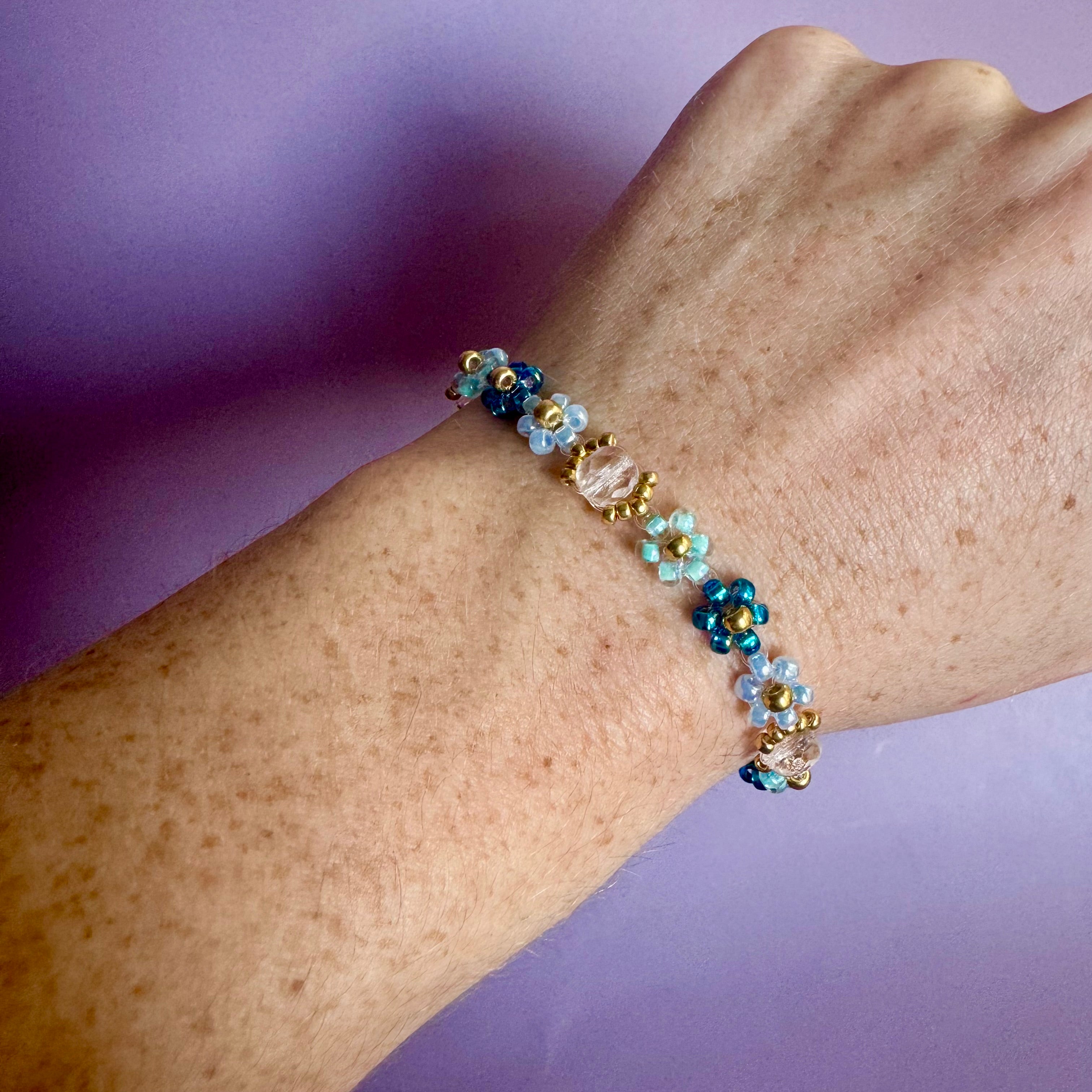 Mixed Blue Bouquet Beaded Bracelet | 18k Gold Filled