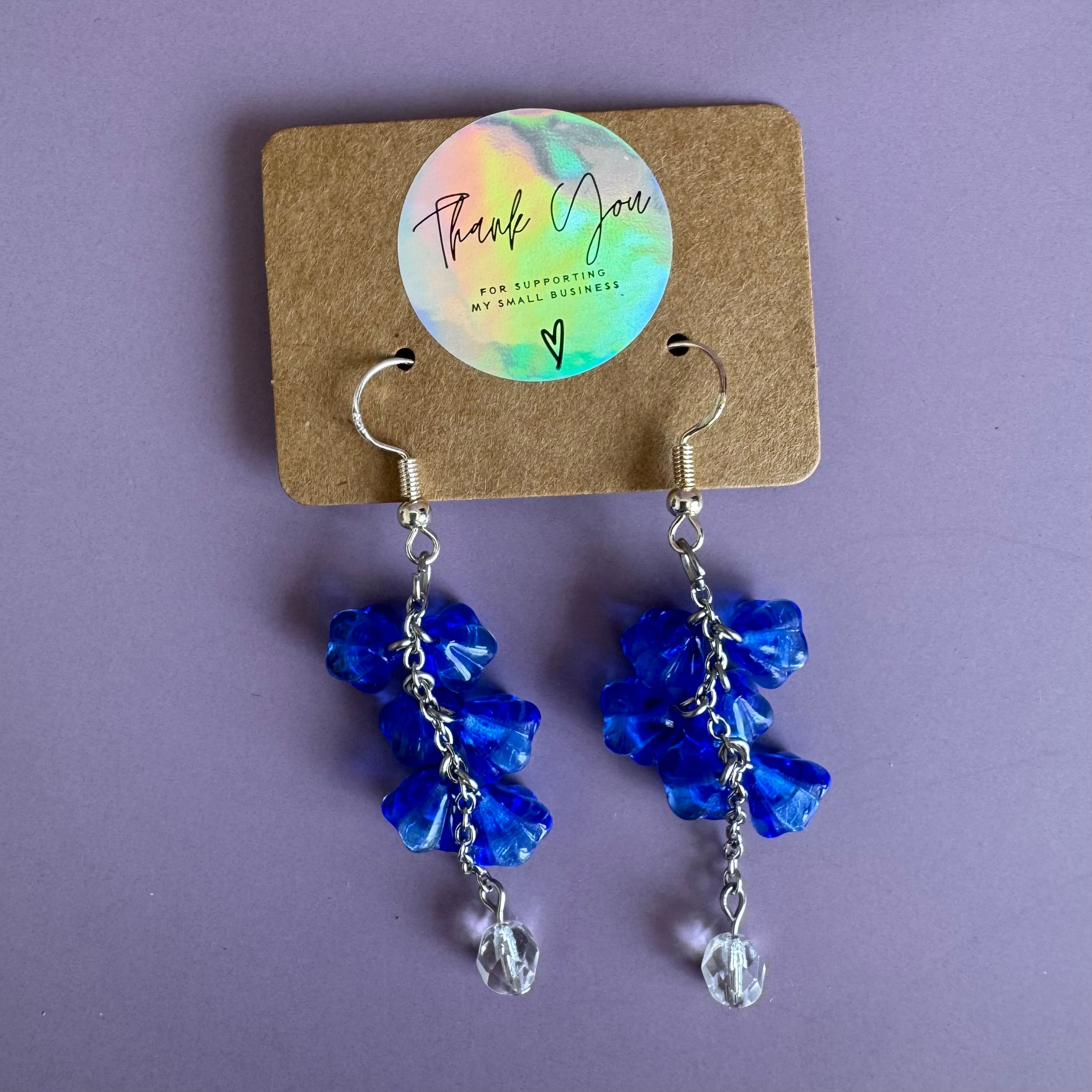 Royal Blue Flower Bouquet Drop Earrings In Stainless Steel