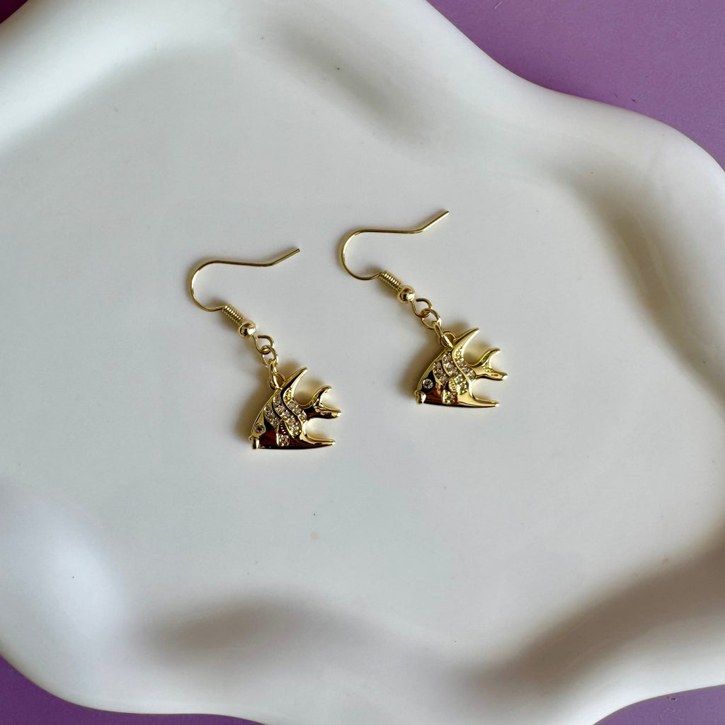 18k Gold Filled Tropic Fish Charm Earrings