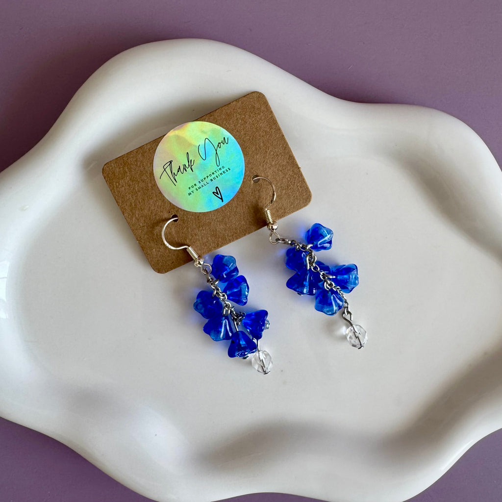 Royal Blue Flower Bouquet Drop Earrings In Stainless Steel