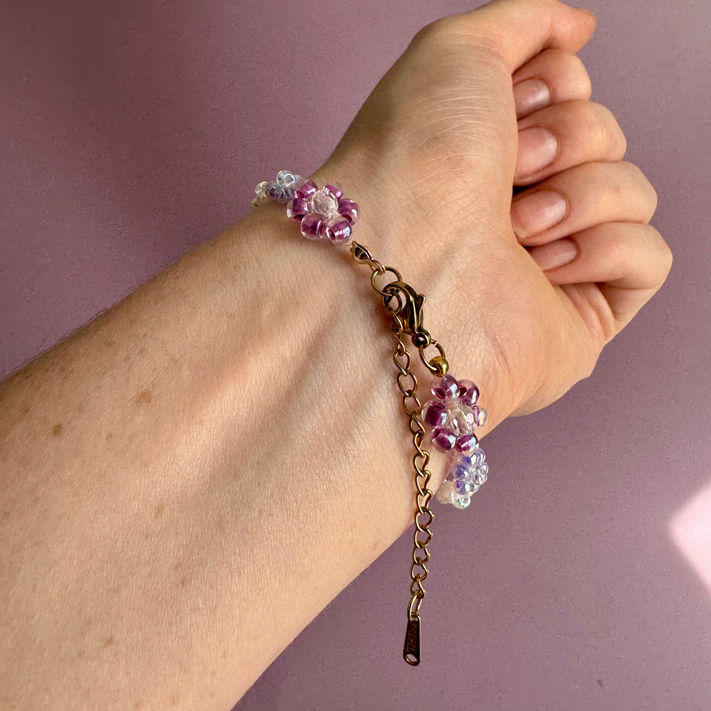 18k Gold Filled White, Lilac and Purple Flower Bracelet
