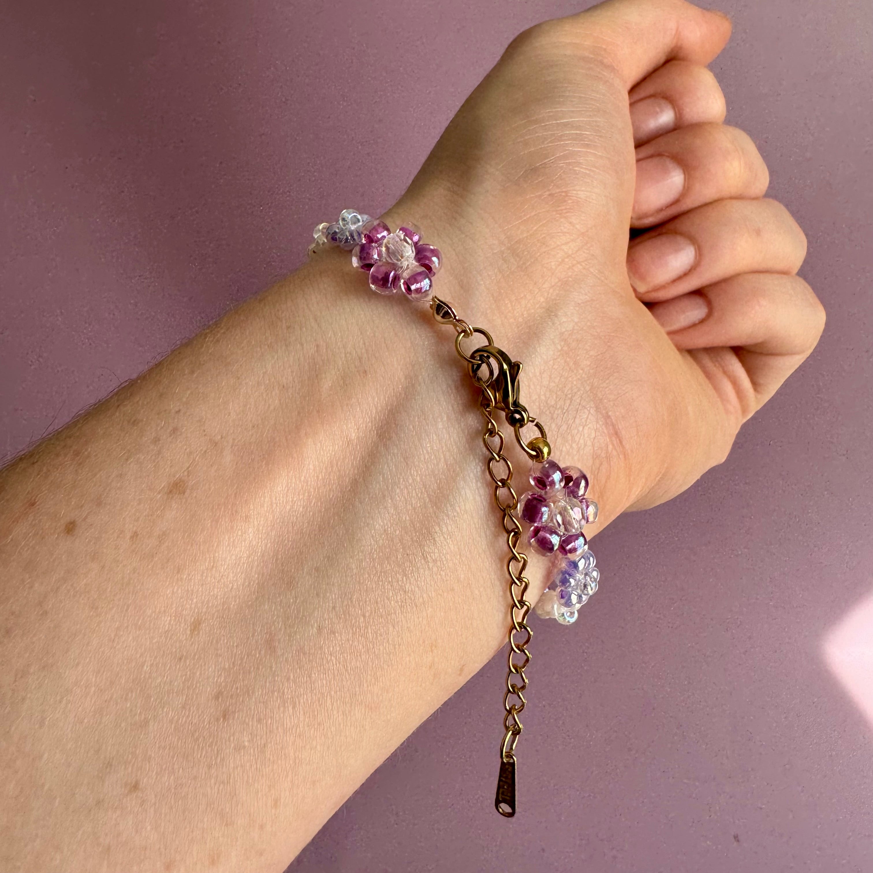 18k Gold Filled White, Lilac and Purple Flower Bracelet