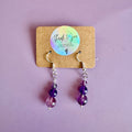Stainless Steel Purple Amethyst Tiered Drop Earrings
