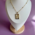 18k Gold Filled Mother of Pearl Tarot Card Necklace | Celestial Heart Hands Pendant | Satellite Chain Necklace