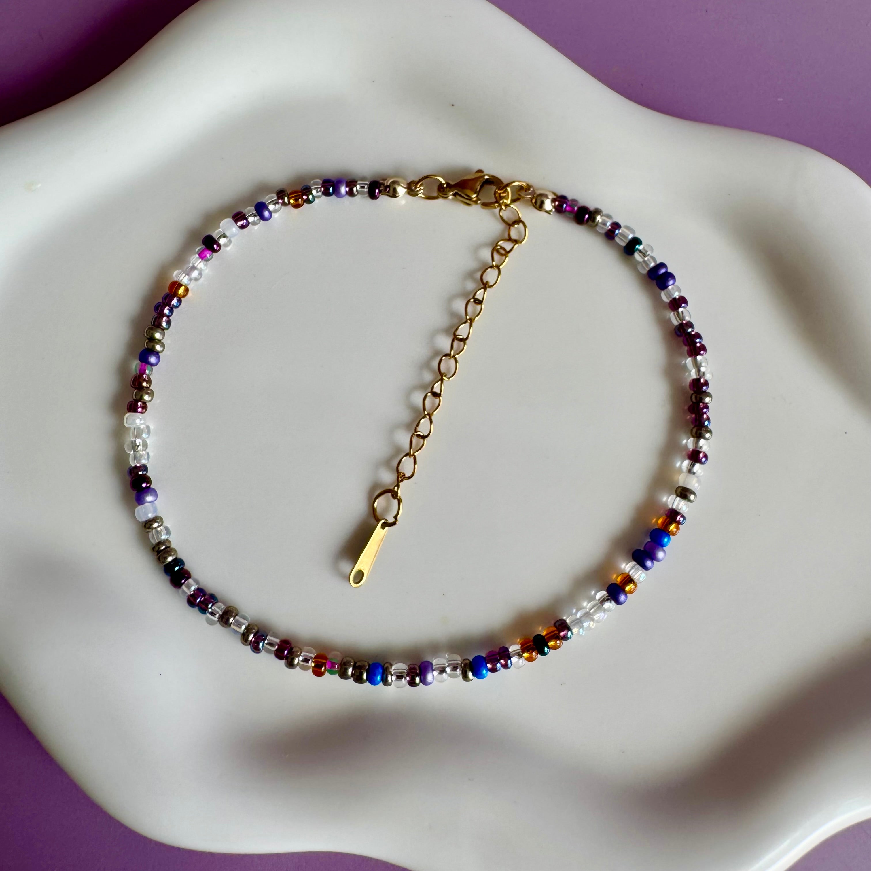 18k Gold Filled Midnight Tone Beaded Anklet