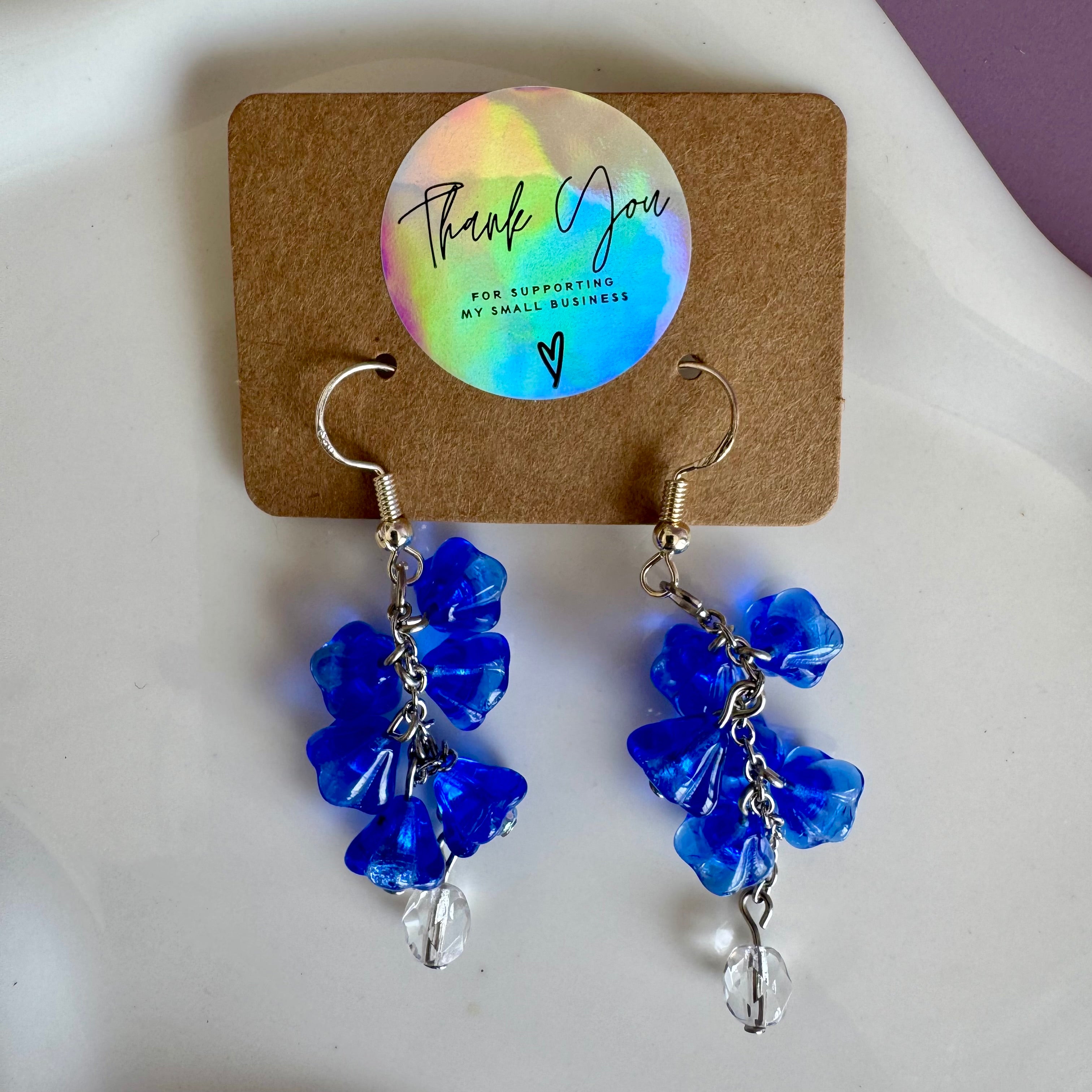 Royal Blue Flower Bouquet Drop Earrings In Stainless Steel