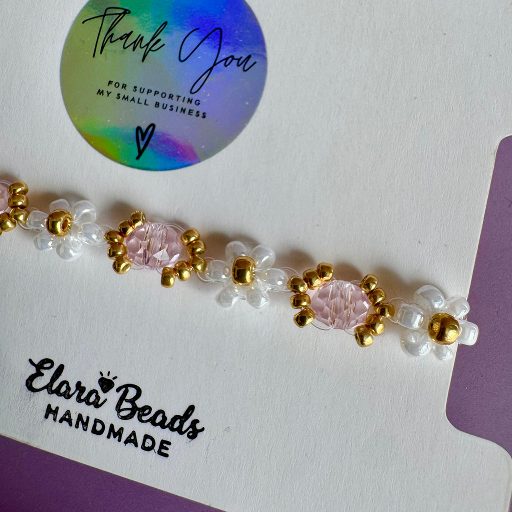 18k Gold Filled White Flower Bracelet with Rose Rondelles