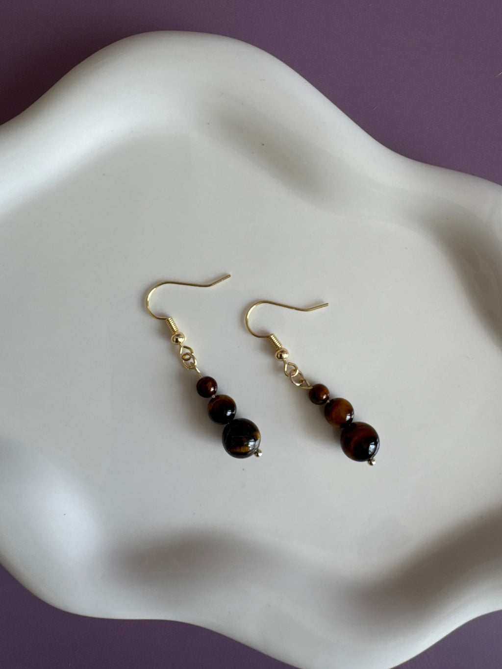 18k Gold Filled Tiger Eye Tiered Earrings