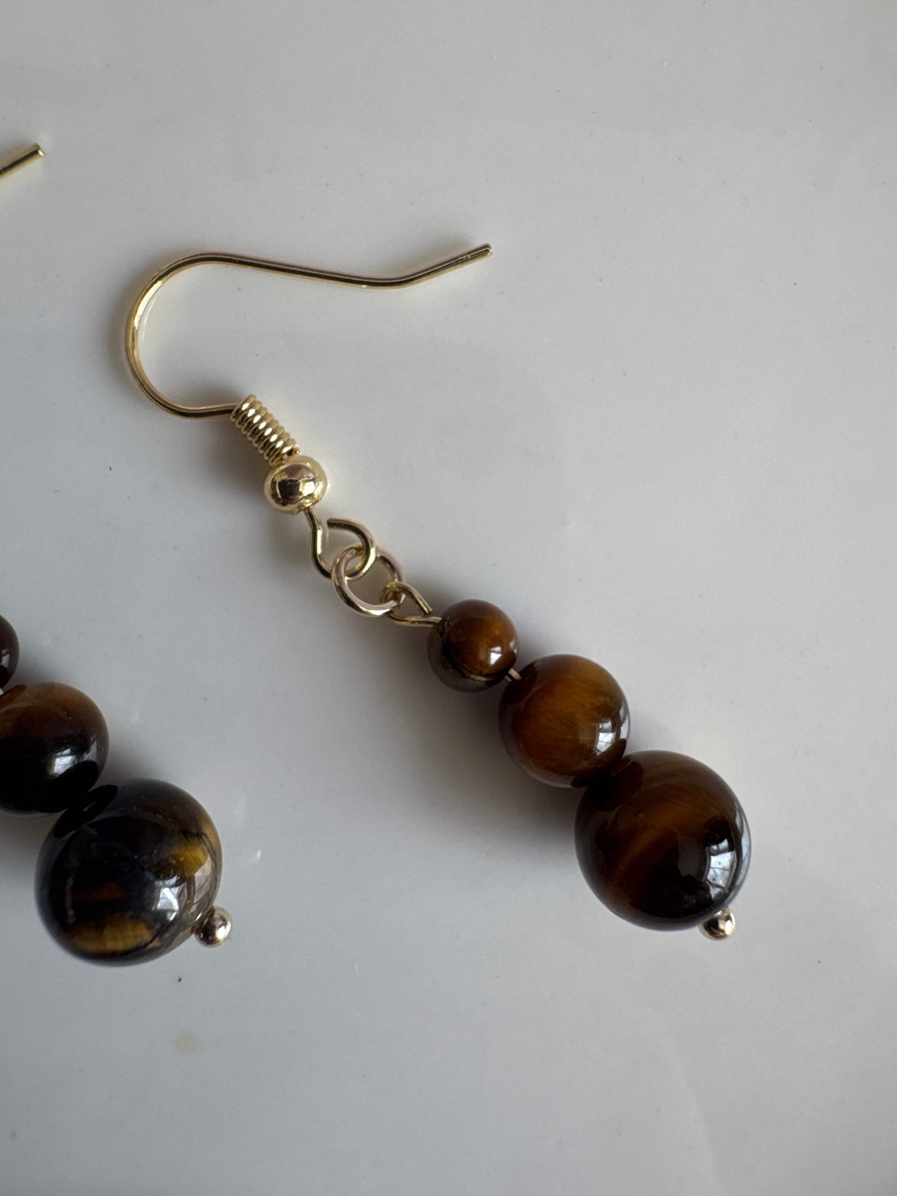 18k Gold Filled Tiger Eye Tiered Earrings