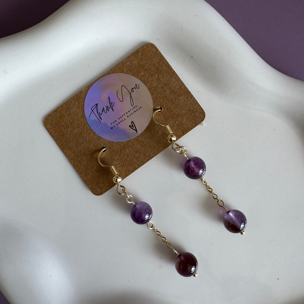 18k Gold Filled Purple Amethyst Drop Earrings