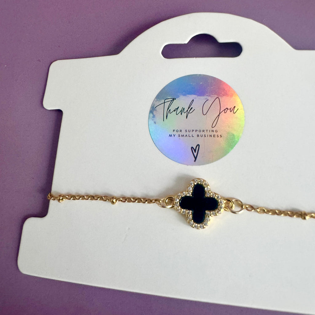 Gold-Filled Black Clover Lucky Charm Bracelet – Dainty Satellite Chain Jewellery