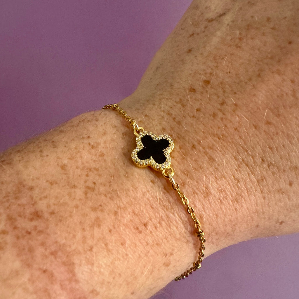 Gold-Filled Black Clover Lucky Charm Bracelet – Dainty Satellite Chain Jewellery