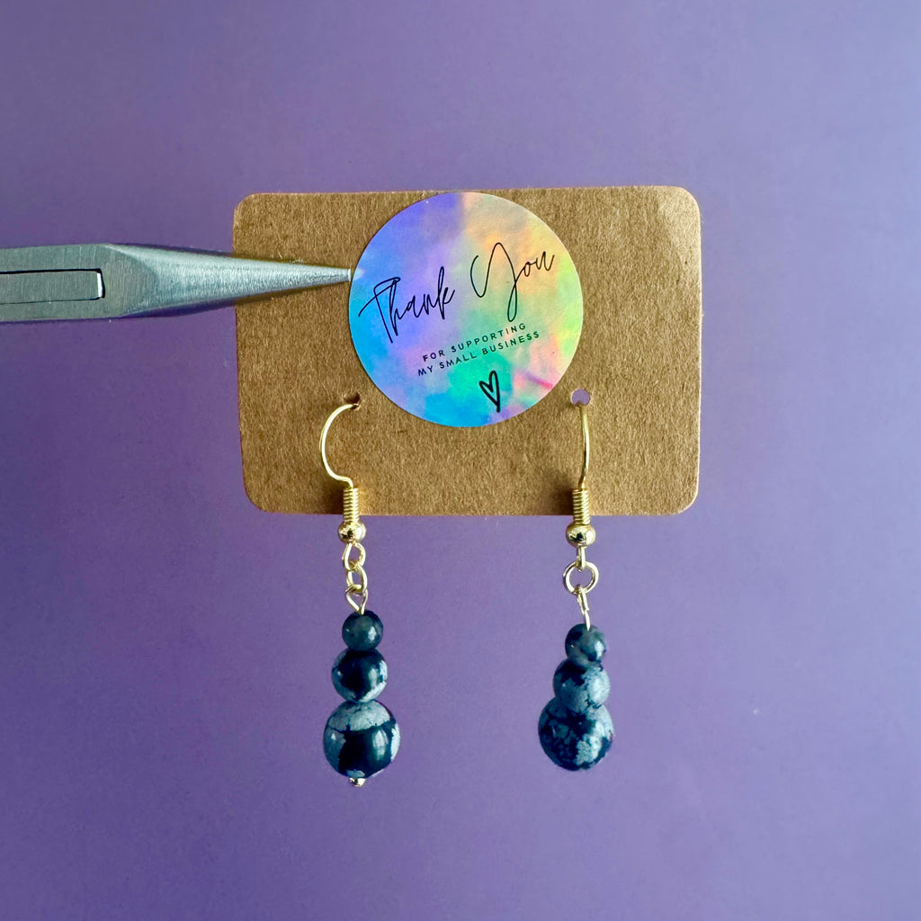 18k Gold Filled Black Obsidian Tiered Earrings
