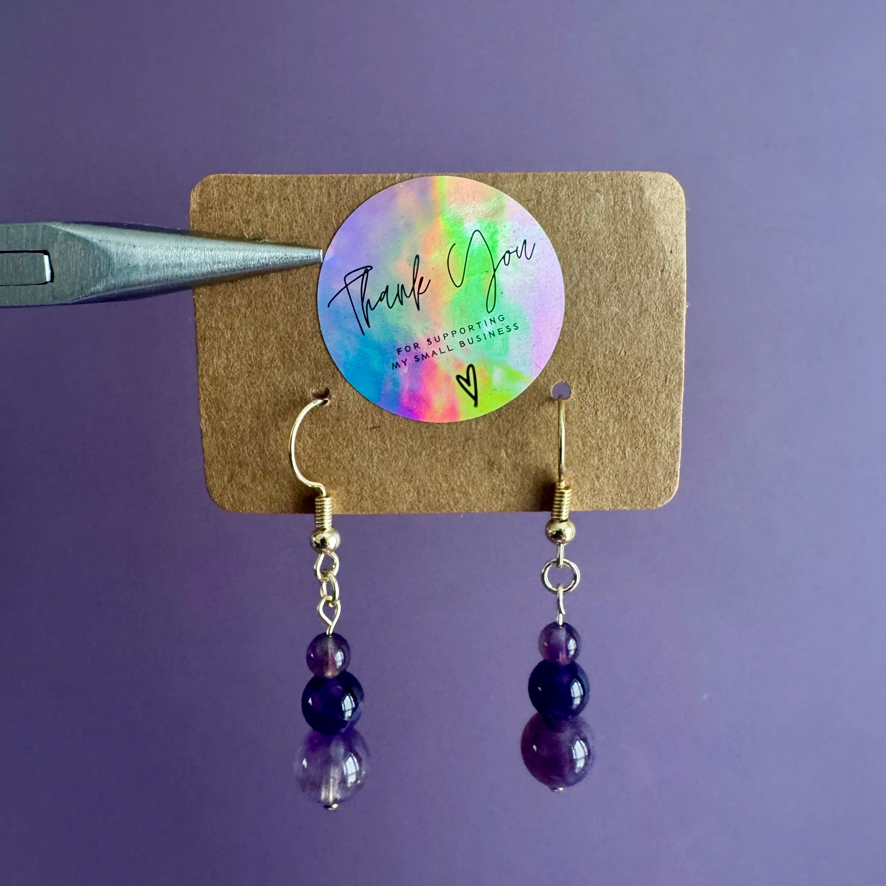 Stainless Steel Purple Amethyst Tiered Drop Earrings