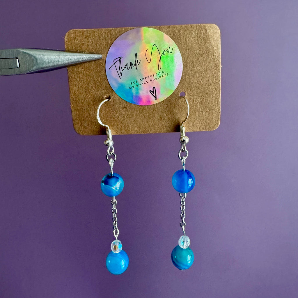 Blue Agate Stainless Steel Drop Earrings