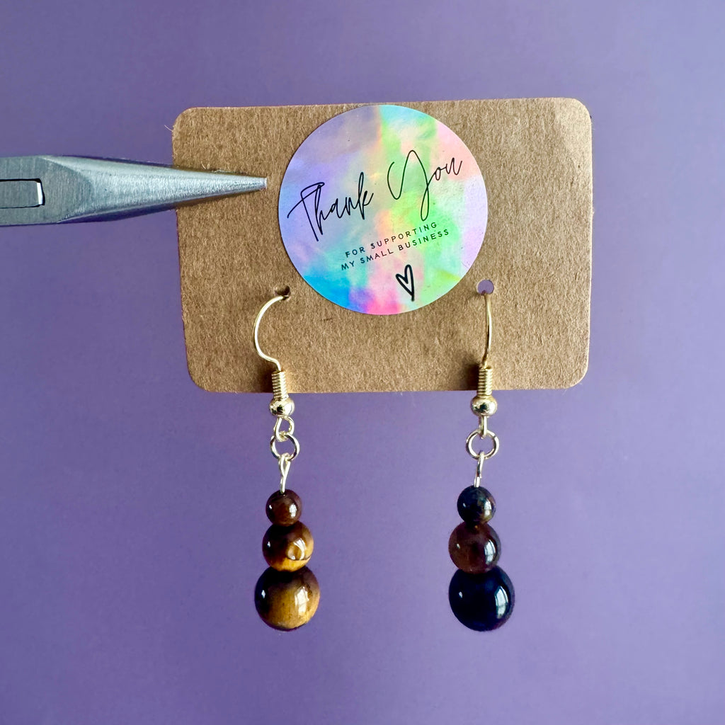 18k Gold Filled Tiger Eye Tiered Earrings