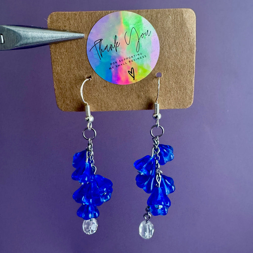 Royal Blue Flower Bouquet Drop Earrings In Stainless Steel