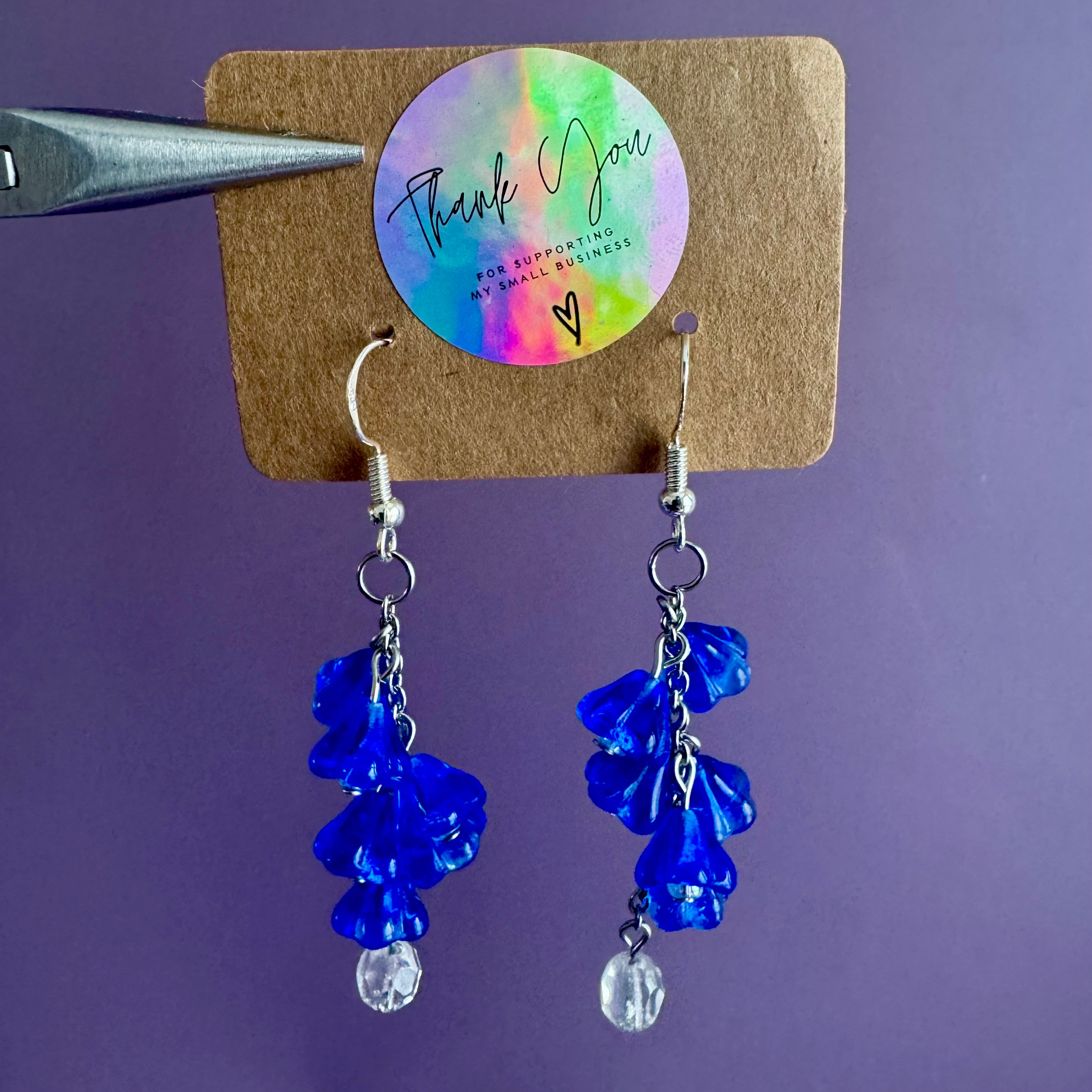 Royal Blue Flower Bouquet Drop Earrings In Stainless Steel