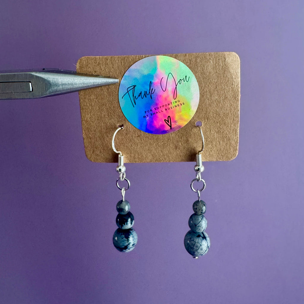 Stainless Steel Snowflake Obsidian Tiered Drop Earrings