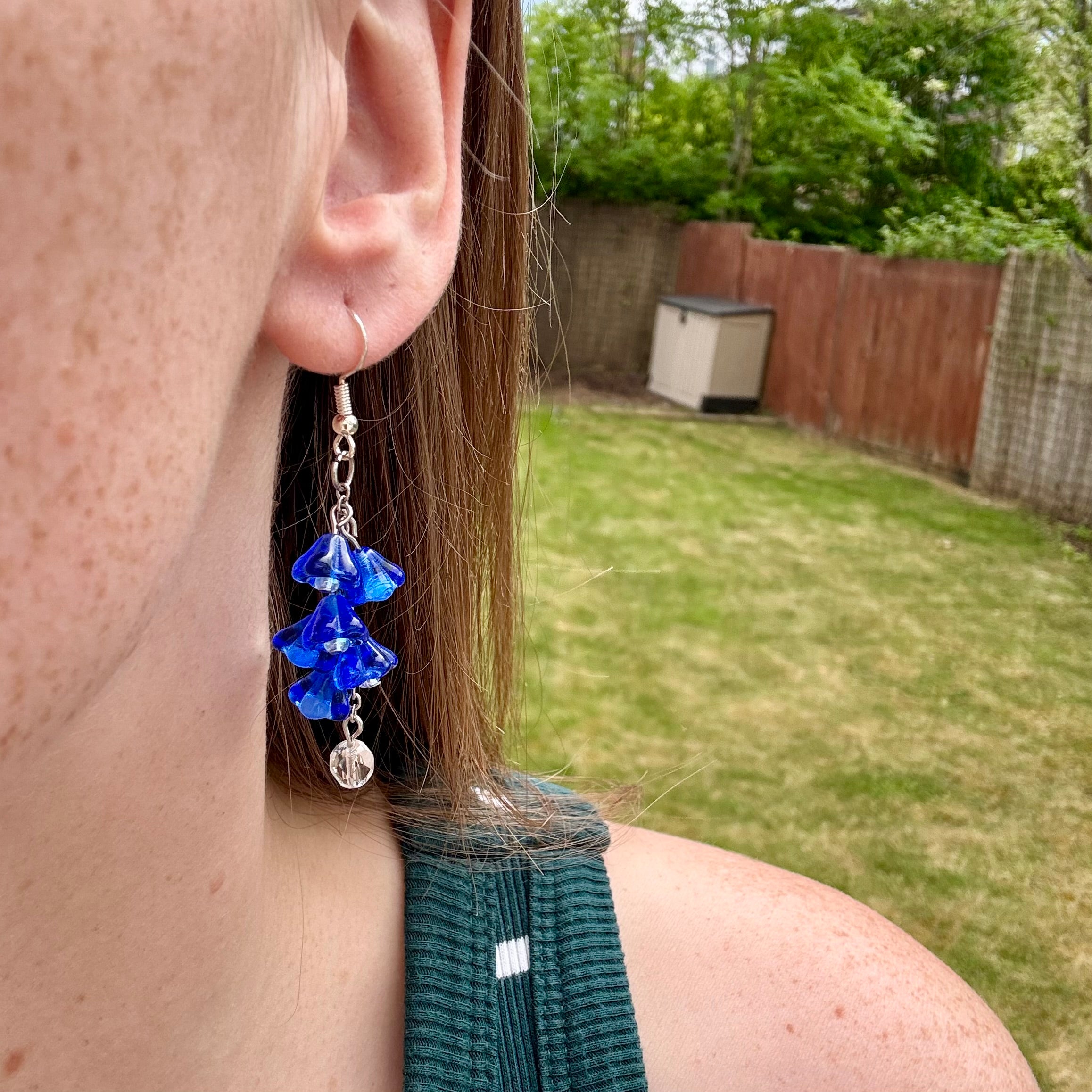 Royal Blue Flower Bouquet Drop Earrings In Stainless Steel