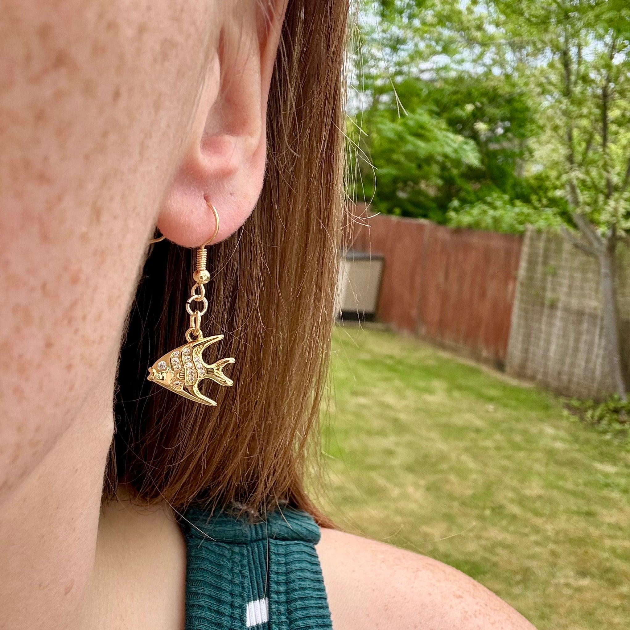 18k Gold Filled Tropic Fish Charm Earrings