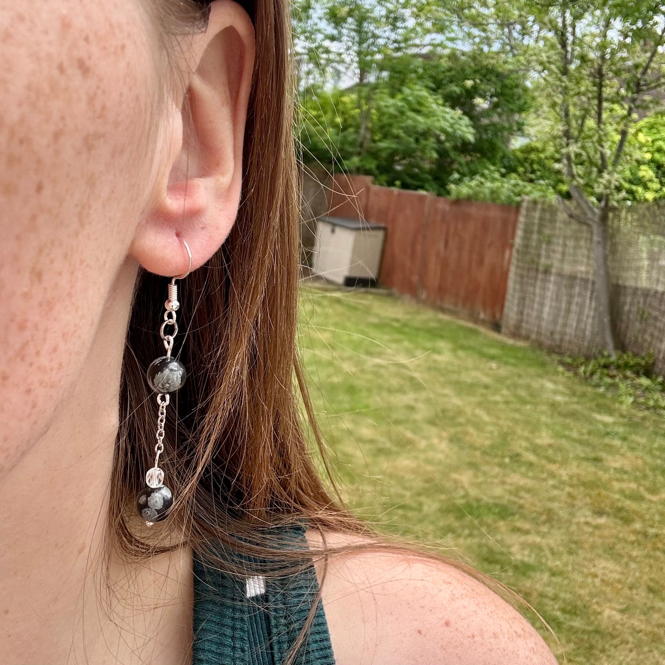 Stainless Steel Obsidian Drop Earrings