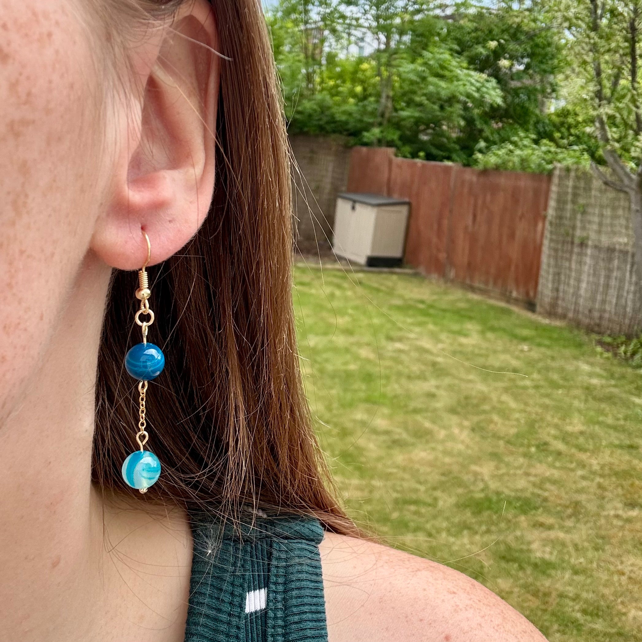 18k Gold Filled Blue Agate Drop Earrings