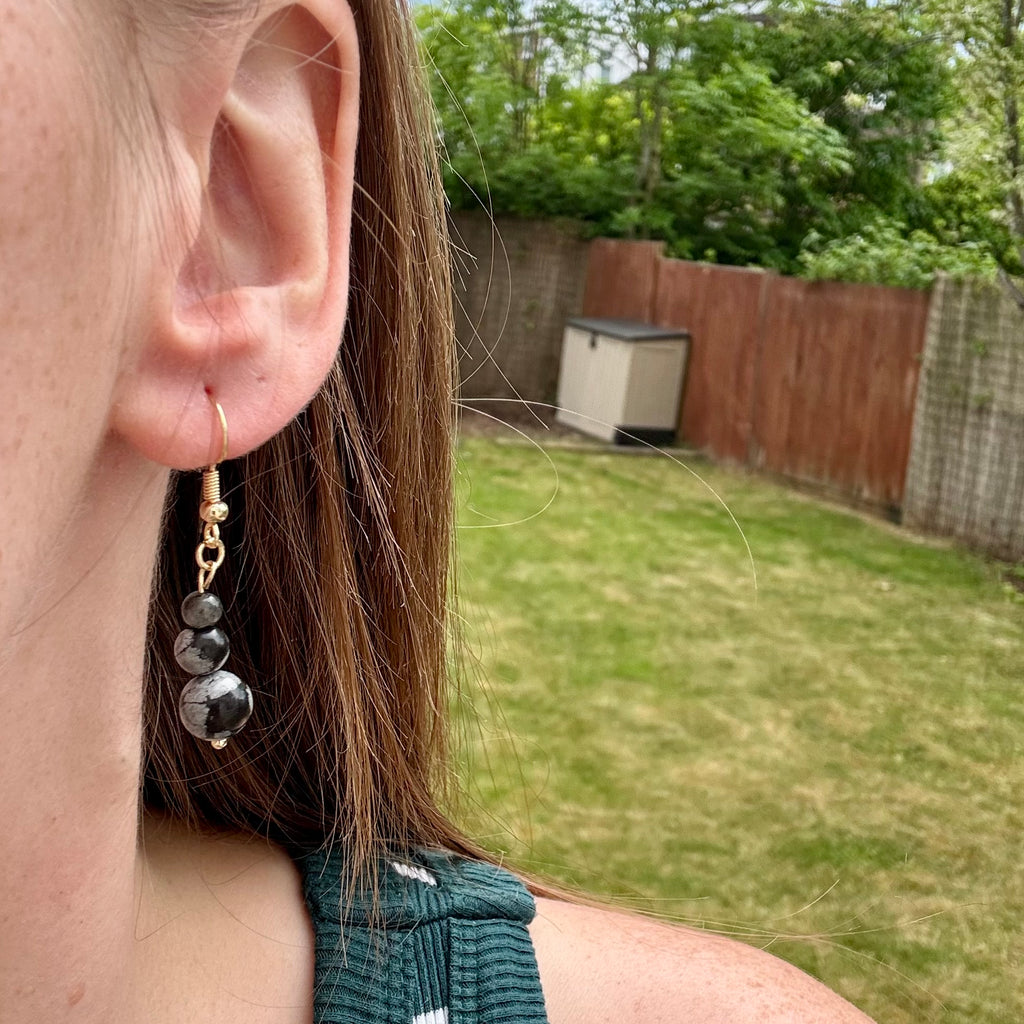 18k Gold Filled Black Obsidian Tiered Earrings