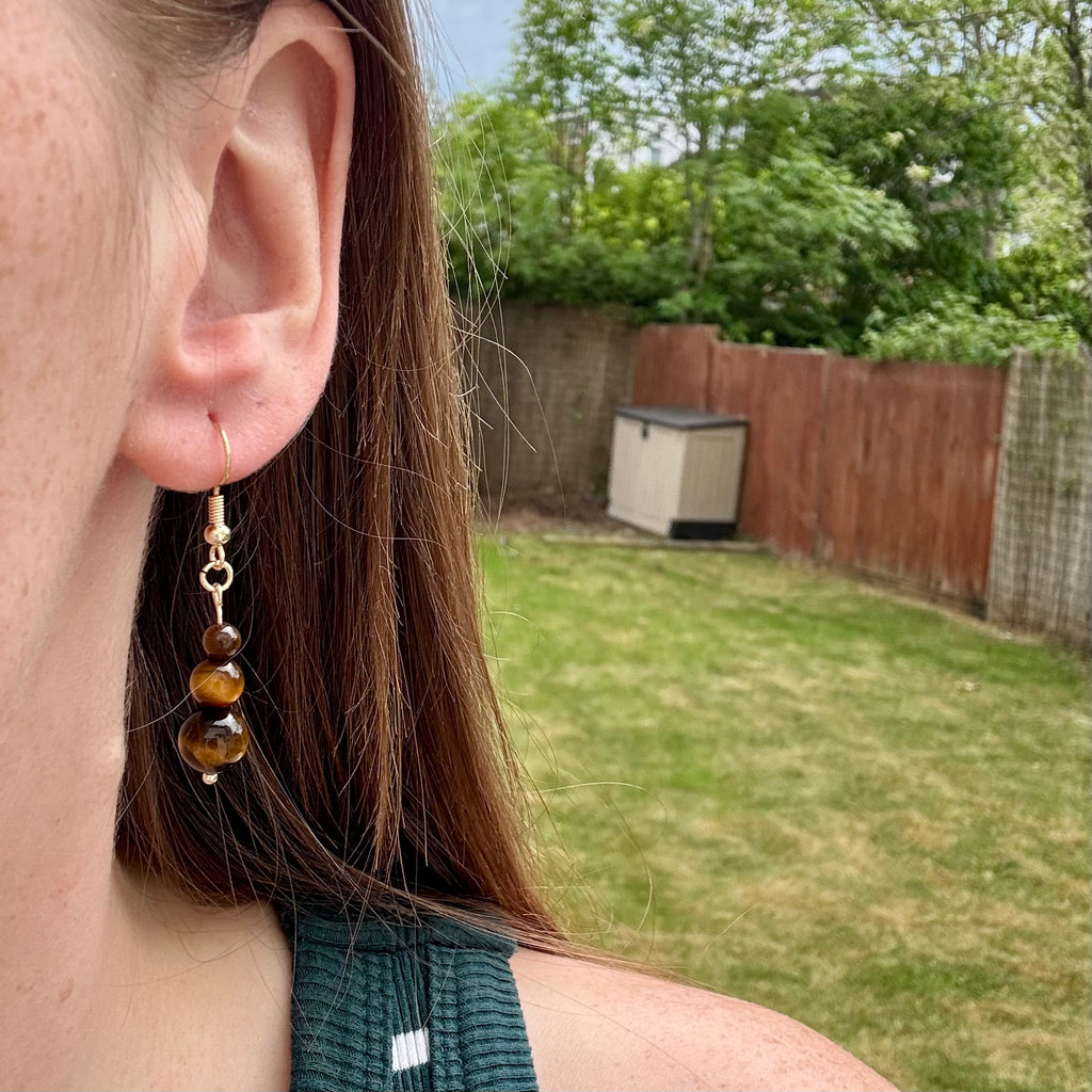 18k Gold Filled Tiger Eye Tiered Earrings