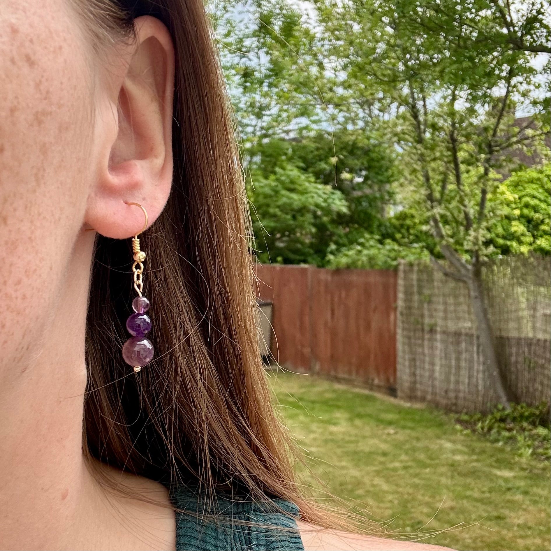 18k Gold Filled Purple Amethyst Tiered Earrings