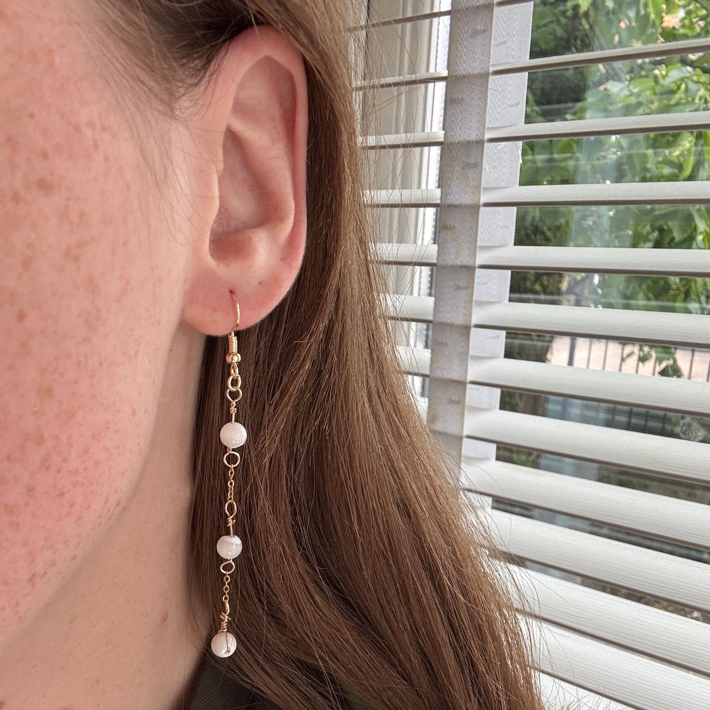 18k Gold-Filled Long Pearl Drop Earrings